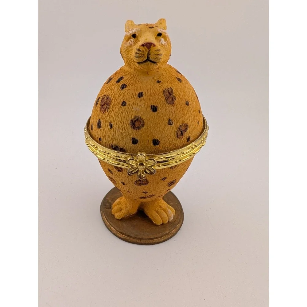 Vintage Cheetah Egg Shaped Trinket Box 4.5